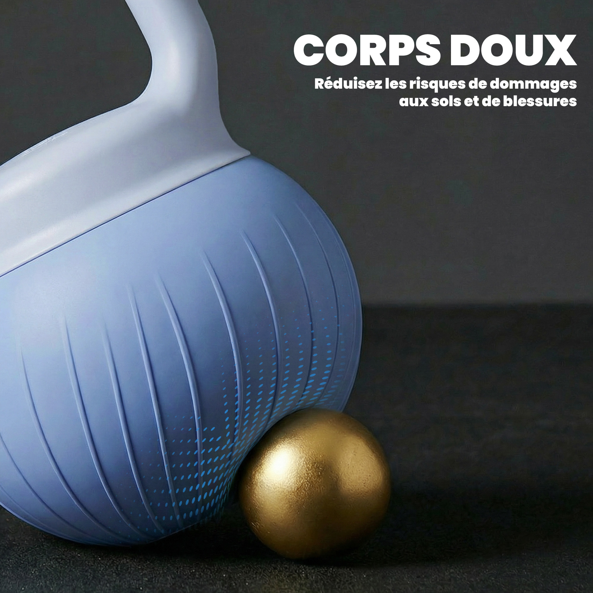 Kettlebell  10 Kg - poignée ergonomique antidérapante - revêtement souple - bleu