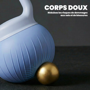 Kettlebell  10 Kg - poignée ergonomique antidérapante - revêtement souple - bleu