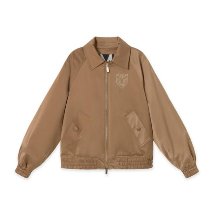Giacca bomber in raso con bordo in pelliccia removibile