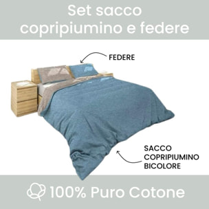 Intrecci - Set Copripiumino, 100% Flanella di Cotone, Morbido e Caldo, Sacco Copripiumino 1 Federa/e, Effetto Tinto in Filo, Double Face, Una Piazza e Mezza