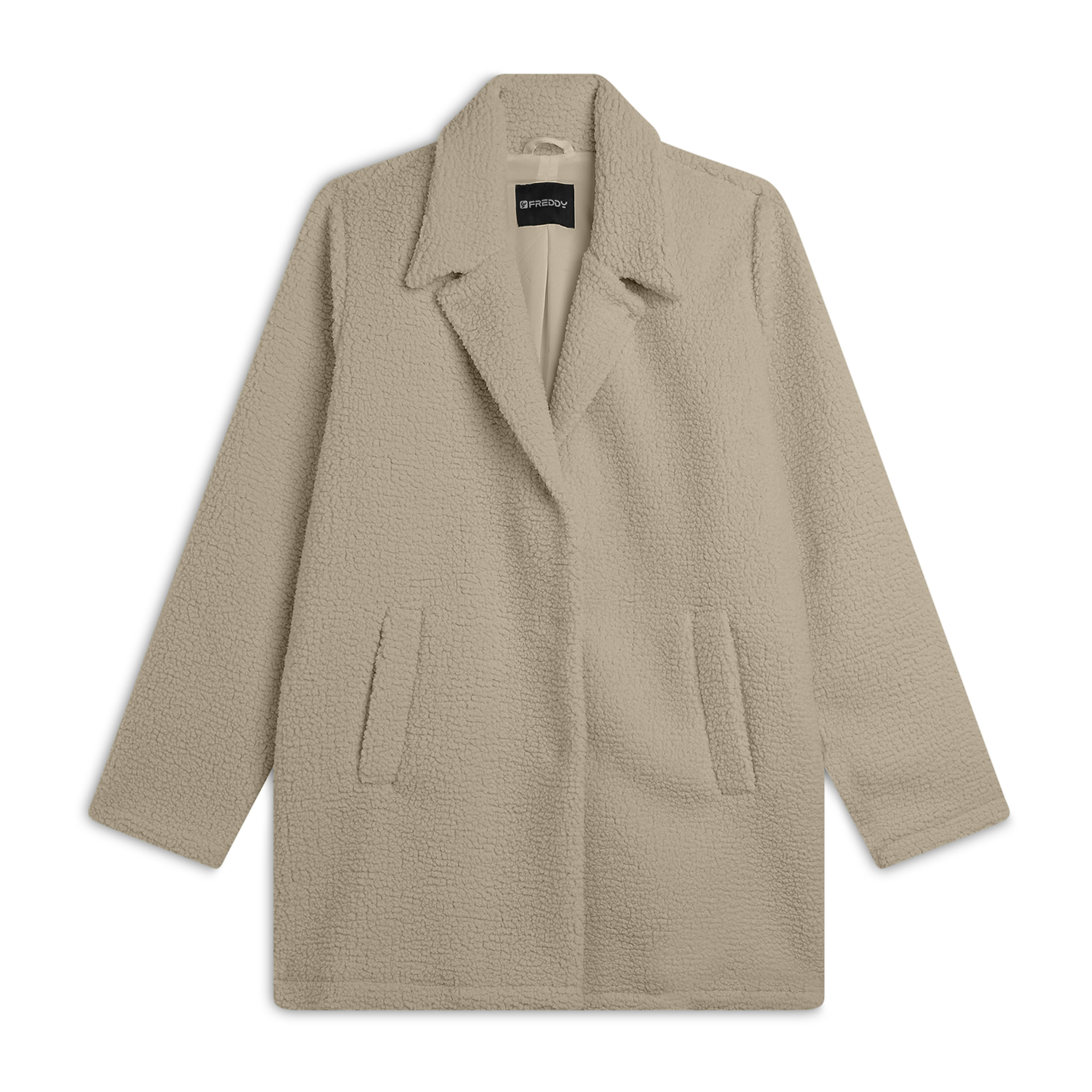 Cappotto in tessuto sherpa con chiusura a bottoni nascosta