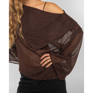 Blusa de punto con lúrex y diseño asimétrico de mujer