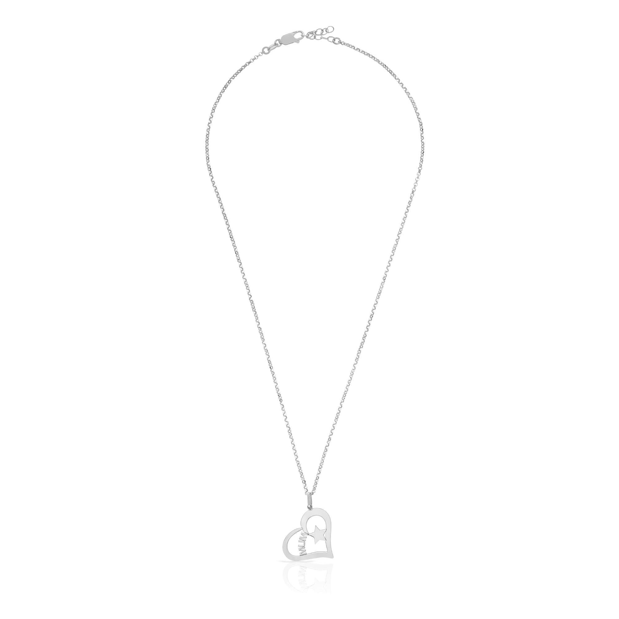 Collana in Argento 925 con pendente a forma di cuore e scritta MUM