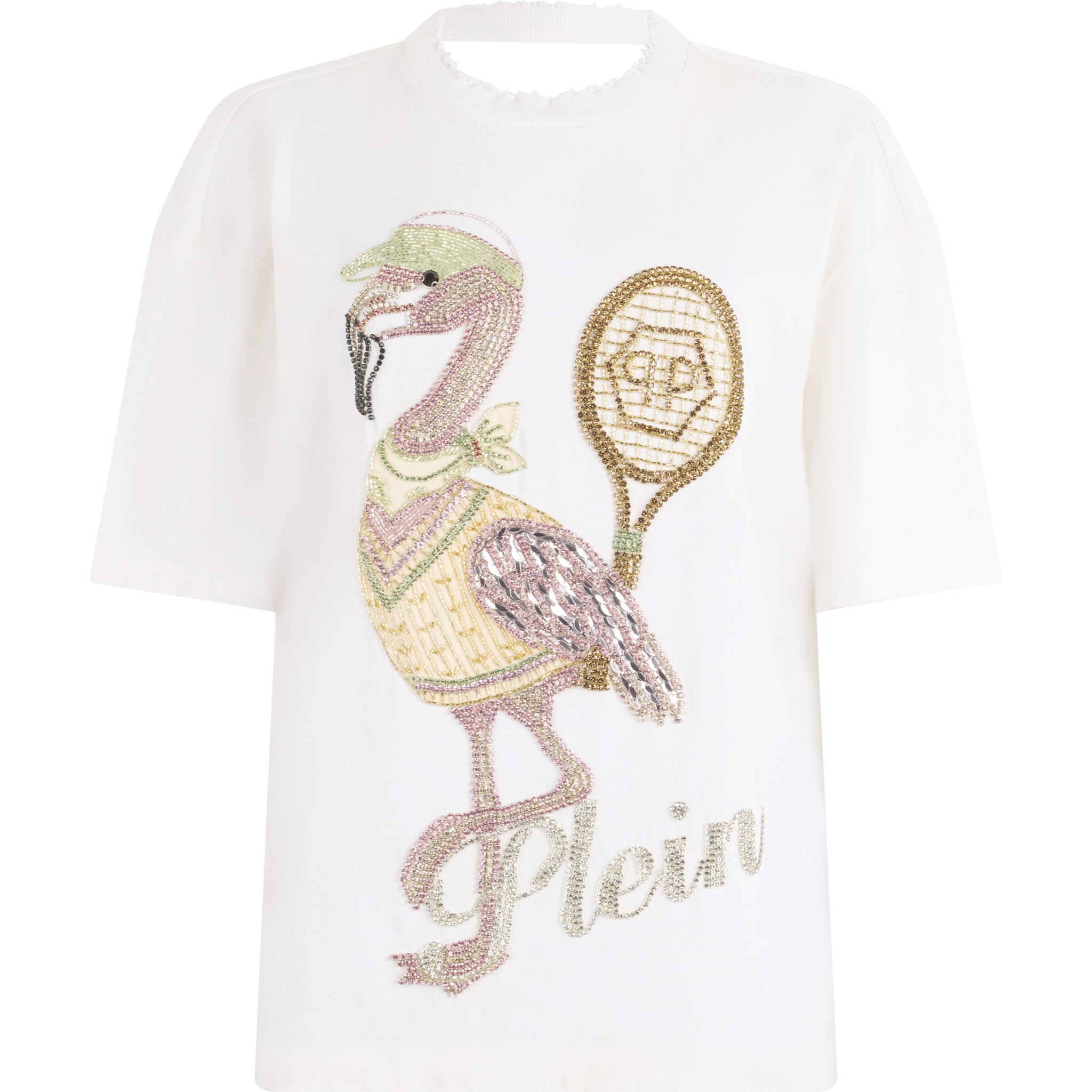 PHILIPP PLEIN Open Back Man Fit T-Shirt Flamingo Crystals