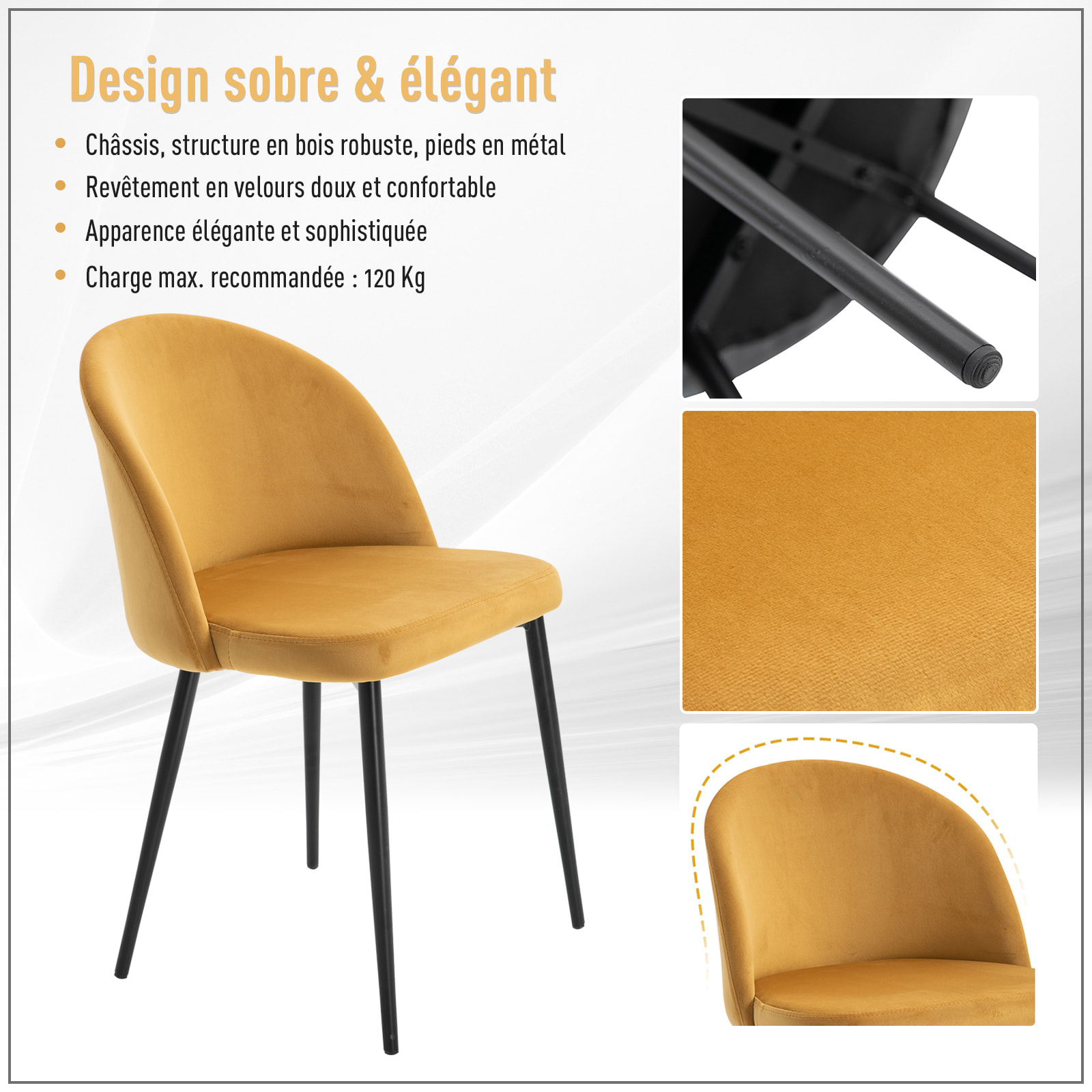 Lot de 2 chaises – Design scandinave – Assise velours