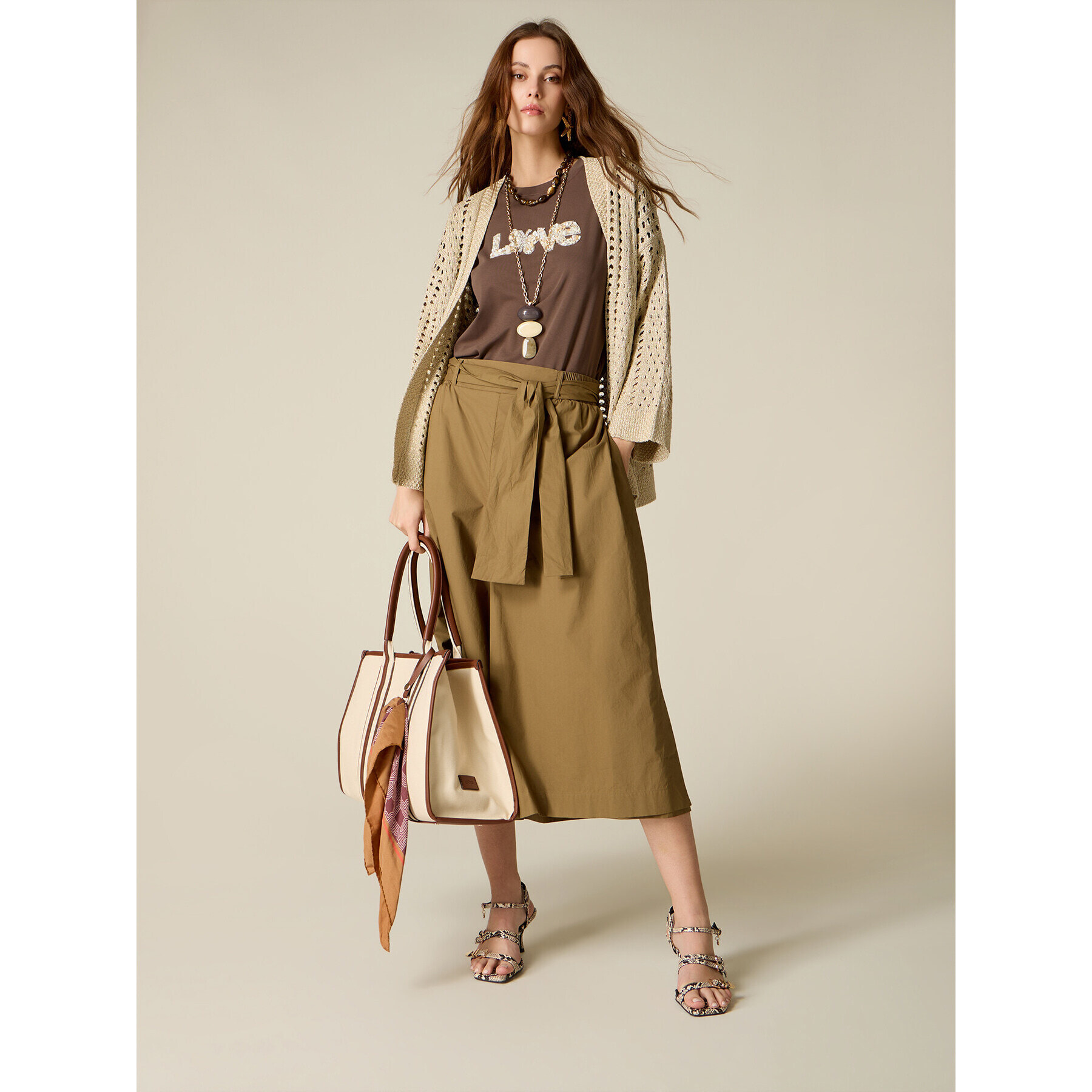 Oltre - Falda pantalón con fajín - Verde militare