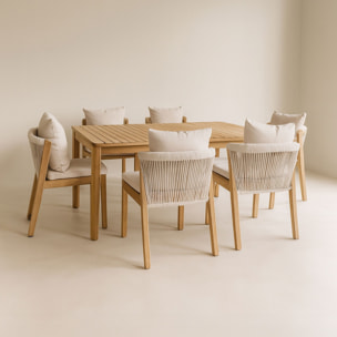 Ensemble table et 6 chaises de jardin en bois d'acacia avec coussin FIDJI