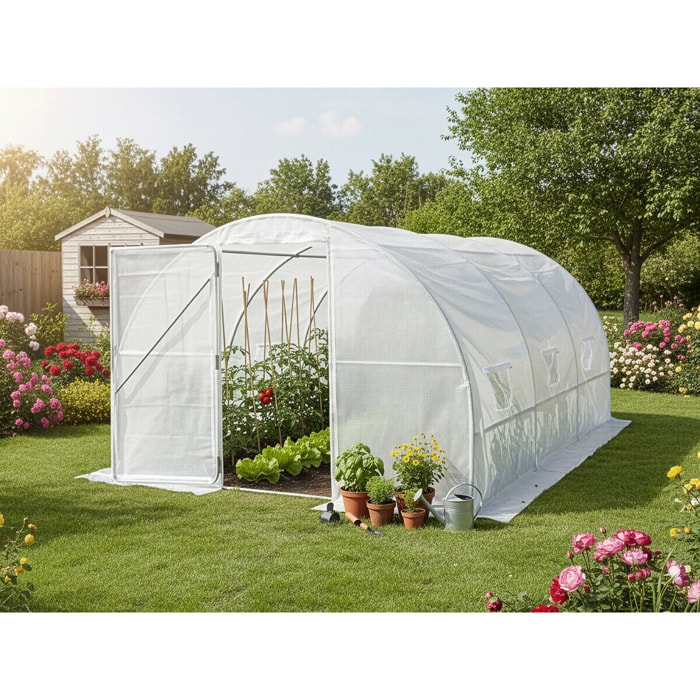 Serre tunelle de jardin avec porte 4 x 3 m "Mimosa" - 12 m² - 180g - Blanc