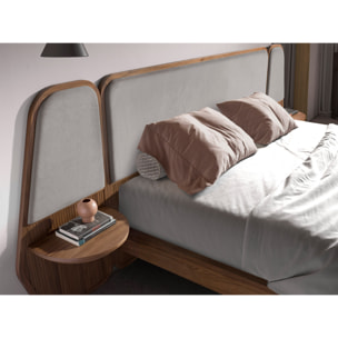 Cama Angel Cerdá de matrimonio en madera chapada en nogal natural y patas de acero inoxidable en negro 296x209x110cm