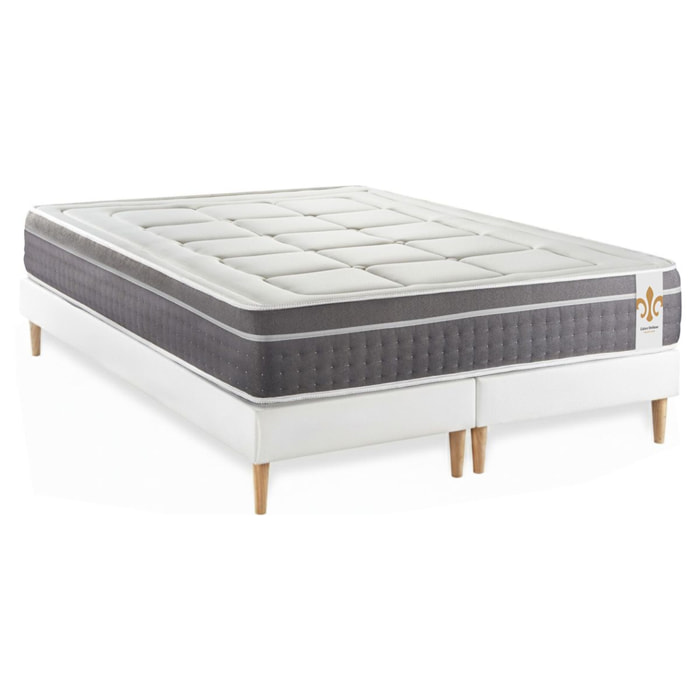 Ensemble Matelas Trente - 30cm - Ressorts ensachés et mémoire de forme - Confort d'exception - Sommier Tapissier Blanc