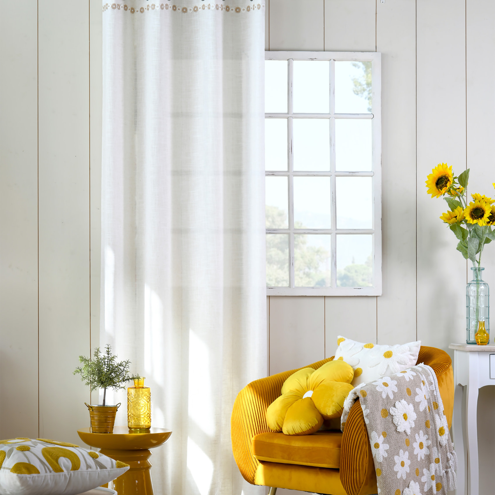 Coussin fleur seventies - Jaune