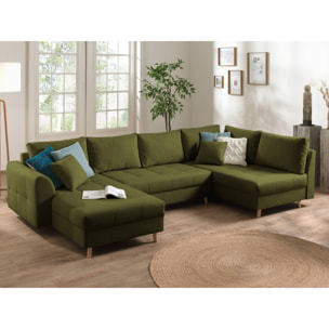 Rune - canapé panoramique - 7 places - style scandinave - droit - Vert Olive