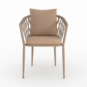 Lot de 2 chaises de jardin en métal et tissu taupe - Dulcy