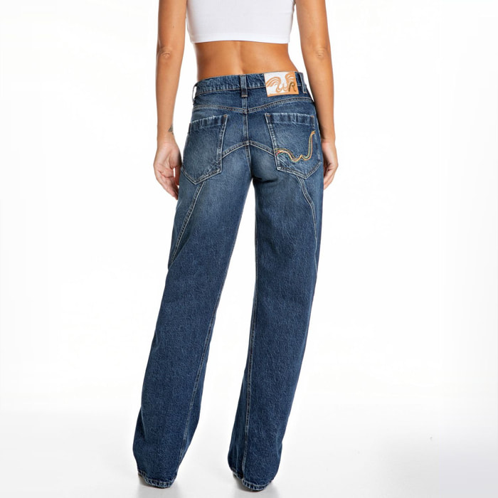 Jeans Mavery - corte ancho - algodón - azul denim