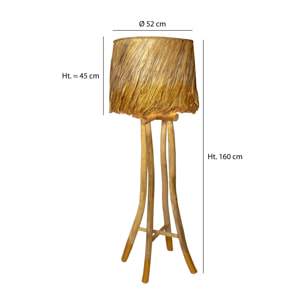 Lampadaire en bois et feuilles d'abaca h160cm  BILBA