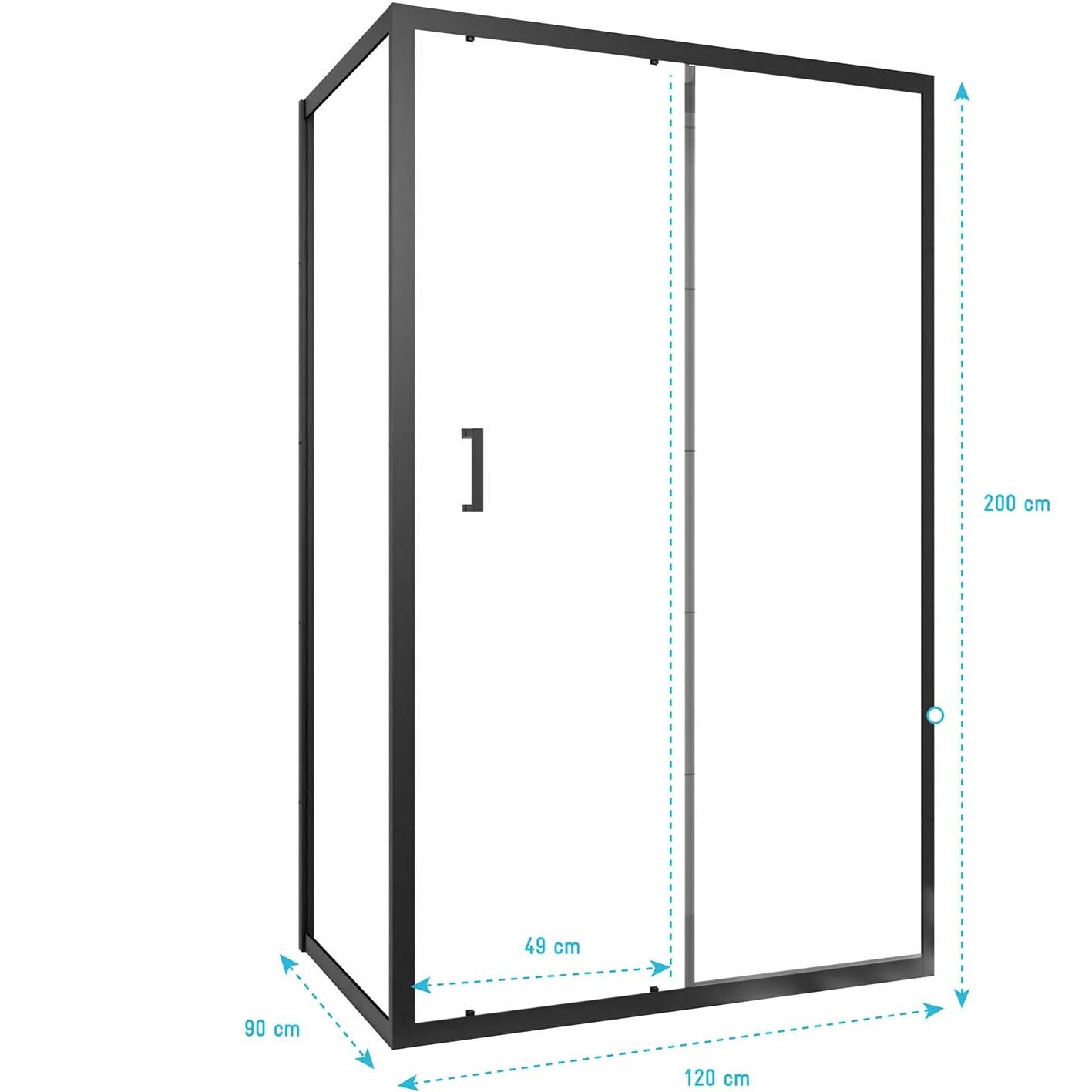 Porte de douche + Retour 120x90x200 cm - Verre 6 mm - Profilé Noir - CRUSH