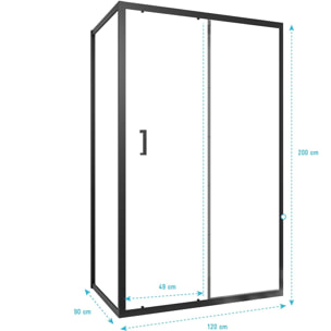 Porte de douche + Retour 120x90x200 cm - Verre 6 mm - Profilé Noir - CRUSH