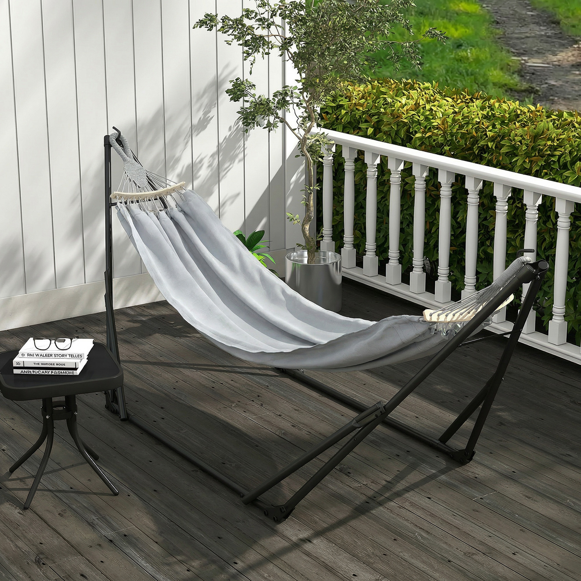 Hamac pliable complet - support acier, toile hamac coton - support 2 en 1 hamac chaise suspendue - noir gris