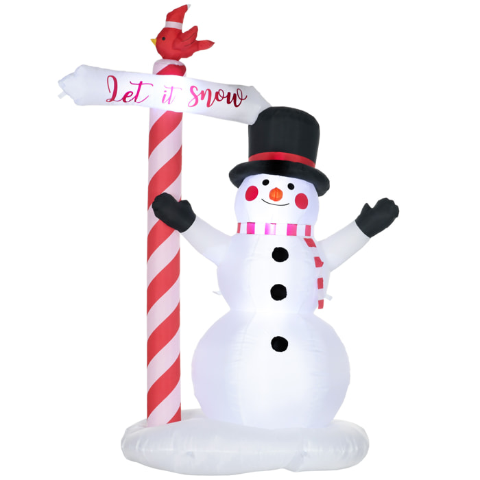 Bonhomme de neige gonflable avec pancarte 3 LED, décoration gonflable de Noël pour l'extérieur et l'intérieur, hauteur 213 cm, polyester imperméable, blanc