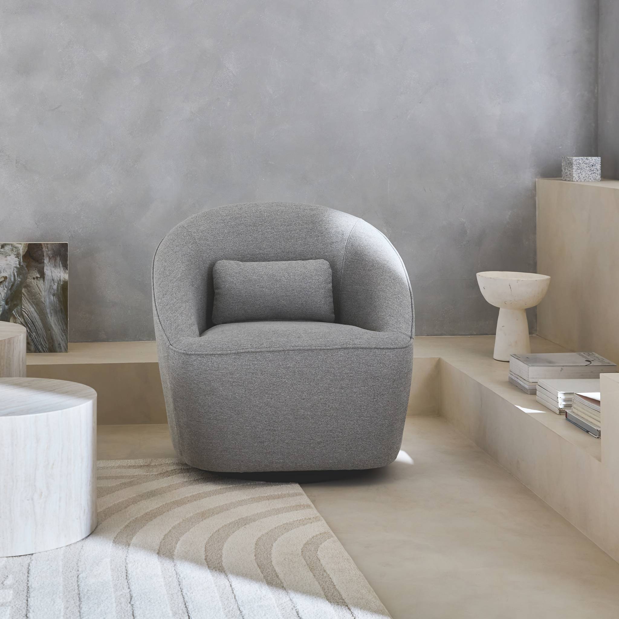 Fauteuil pivotant 360° en tissu gris clair. avec coussin LANA L 80 x P 73 x H77cm