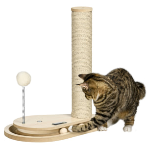 Árbol Rascador para Gatos 40 cm Torre para Gatos con Poste de Rascador Bola con Muelle y Bolas en la Pista 35x23x40 cm Roble