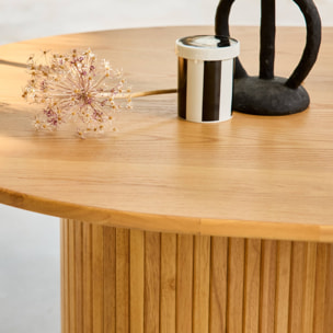 Table à manger oblongue bois d'hévéa et placage chêne 8 places naturel - L 220 x P 100 x H 73 cm - Estelle