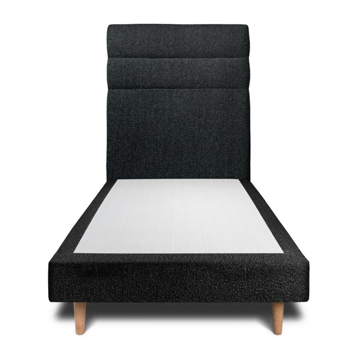 Lit avec tête de lit bandes horizontales bouclette et sommier tapissier Ep14