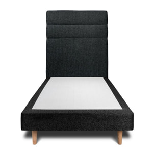 Lit avec tête de lit bandes horizontales bouclette et sommier tapissier Ep14