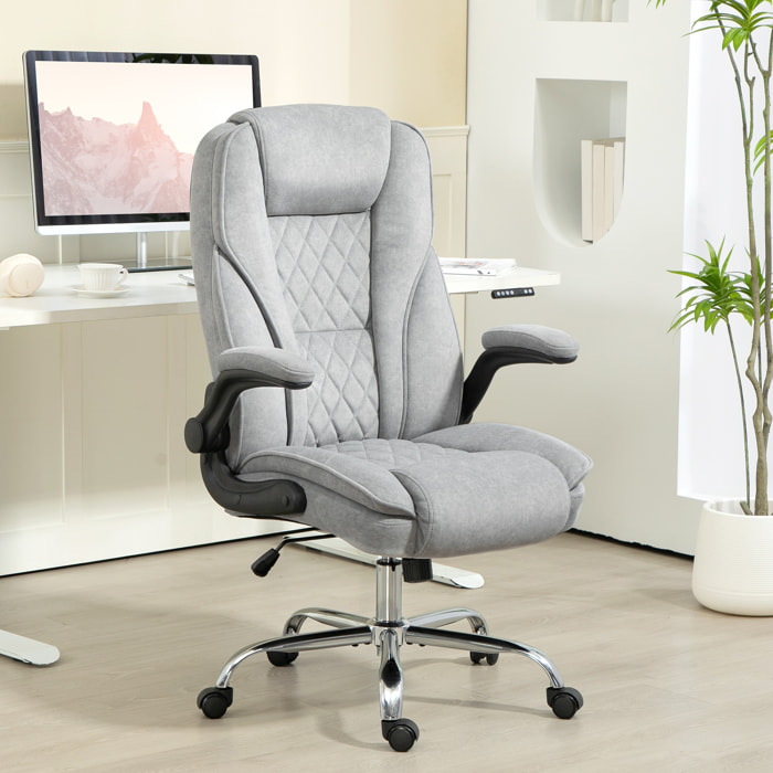 Fauteuil de bureau style Chesterfield réglable accoudoirs rabattables velours gris clair