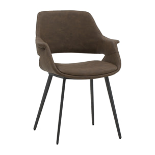 Set di 4 sedie EMBAJADORES in similpelle marrone e gambe in metallo nero, con braccioli