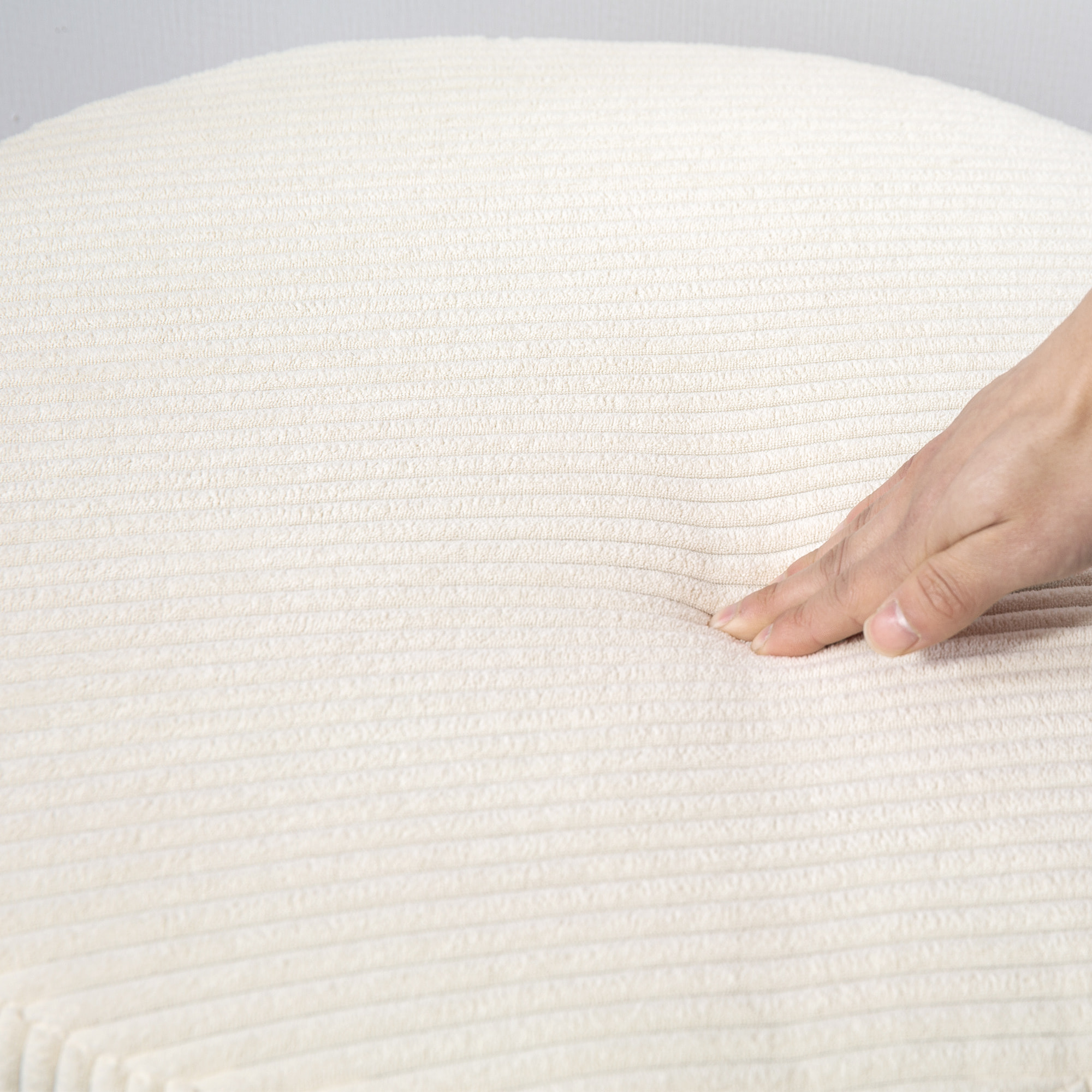 Pouf coffre velours côtelé 2 en 1 design rond dia. 60 cm beige