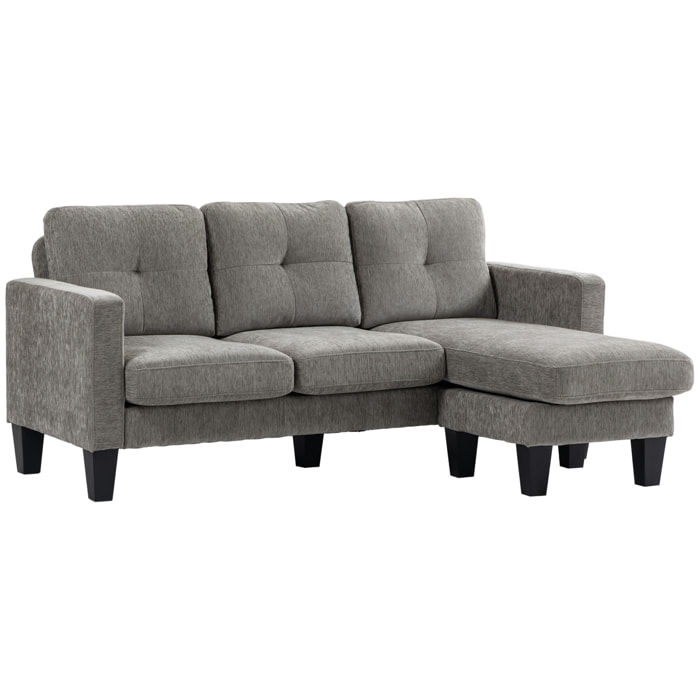 Sofá Esquinero Sofá en Forma de L Tapizado en Poliéster Chaise Longue Reversible con 3 Cojines para Salón Carga 180 kg 186x130x84 cm Marrón Topo