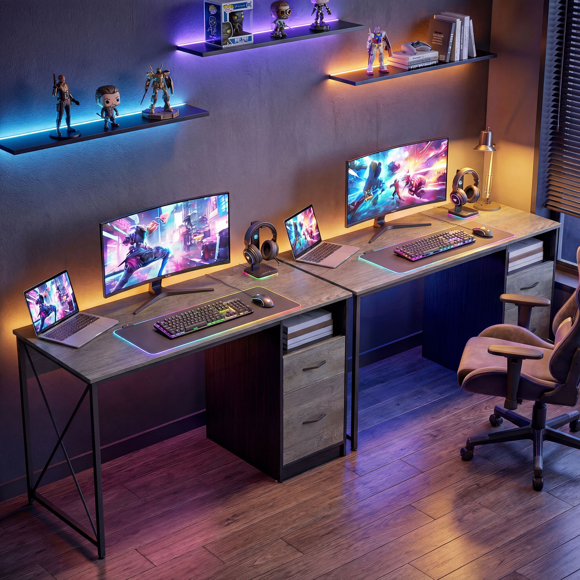 Mesa de Ordenador, 120x50 cm, Escritorio de Ordenador Industrial con Compartimento y 2 Cajones, para A4, Cartas, para Oficina, Estudio, Gris Claro