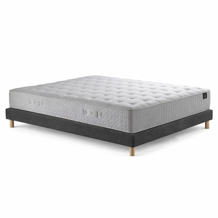 Ensemble matelas ressorts PULSAR, mémoire de forme, H27 cm, sommier gris foncé
