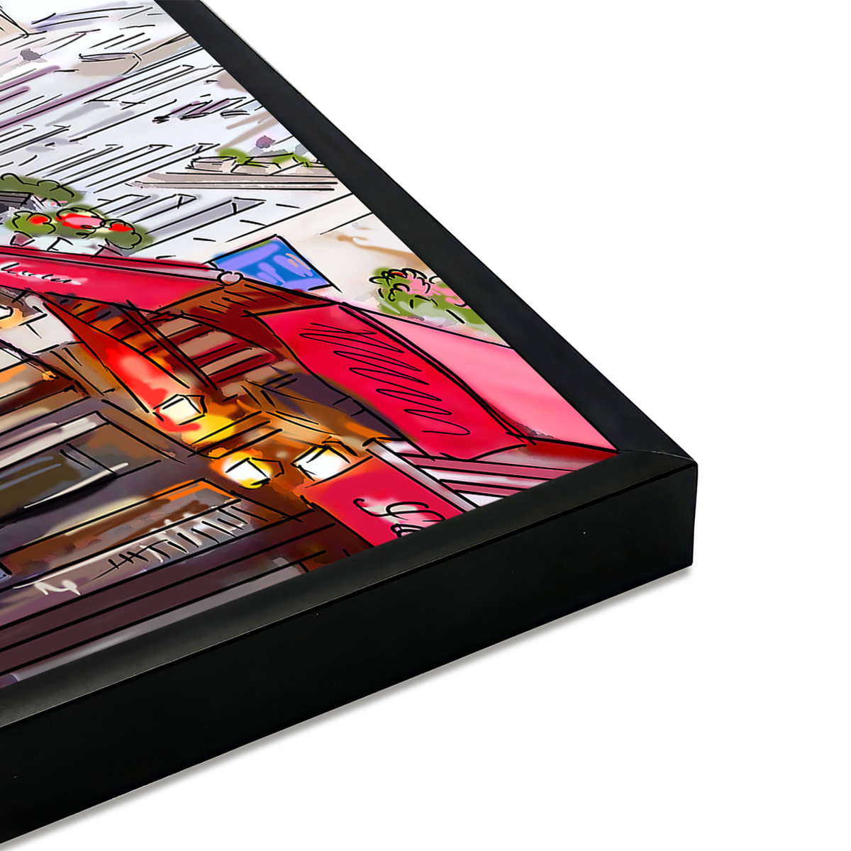 Affiche encadrée rue parisienne illustrée Affiche + cadre en métal - Noir