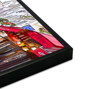 Affiche encadrée rue parisienne illustrée Affiche + cadre en métal - Noir