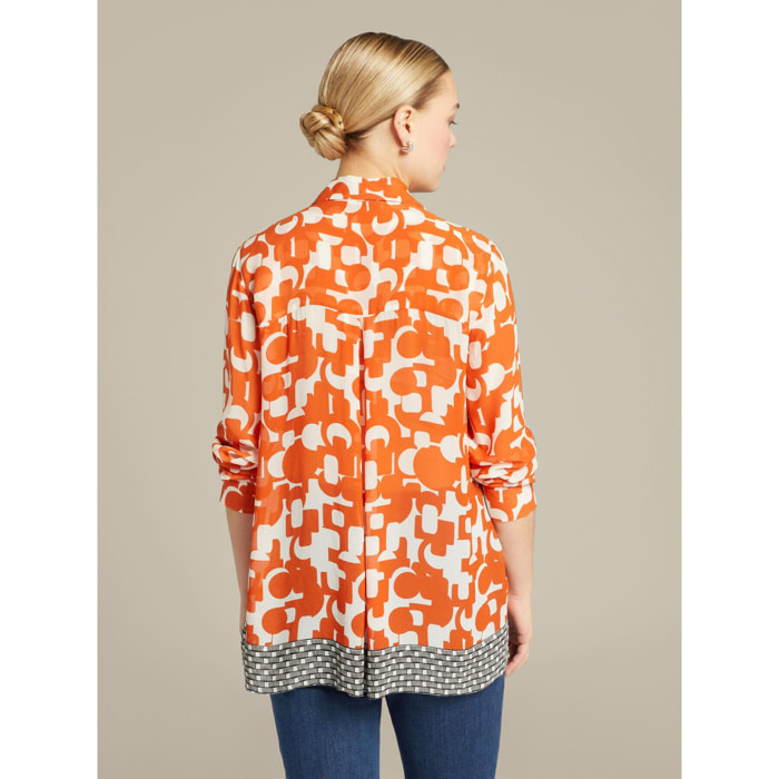 Elena Mirò - Camisa de raso estampado - Naranja sol