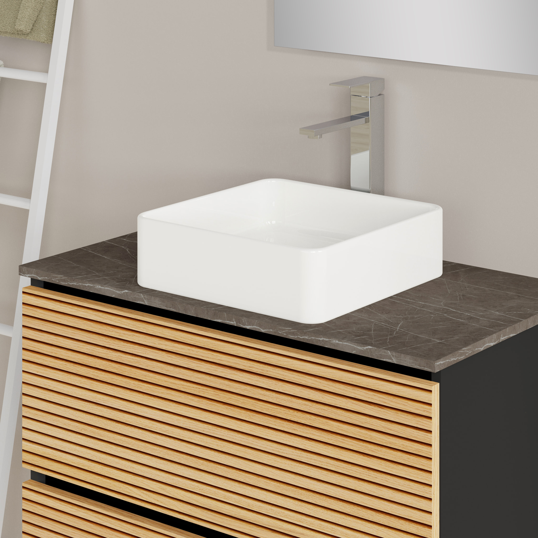Ensemble de salle de bain BAMBU 2C, Alday, 80 cm, Solomon/Noir
