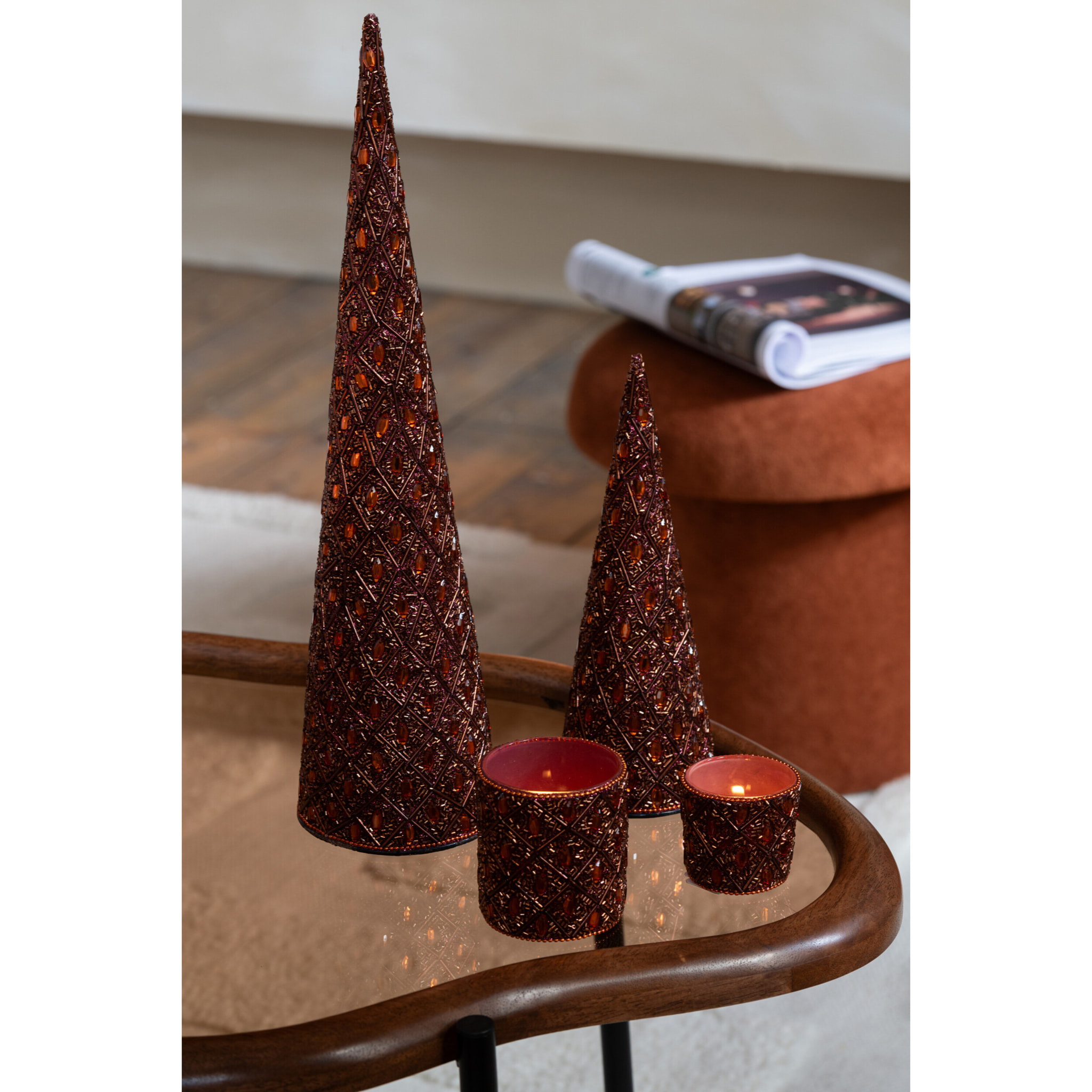 J-Line photophore - verre/perles  - marron foncé/rouille - small
