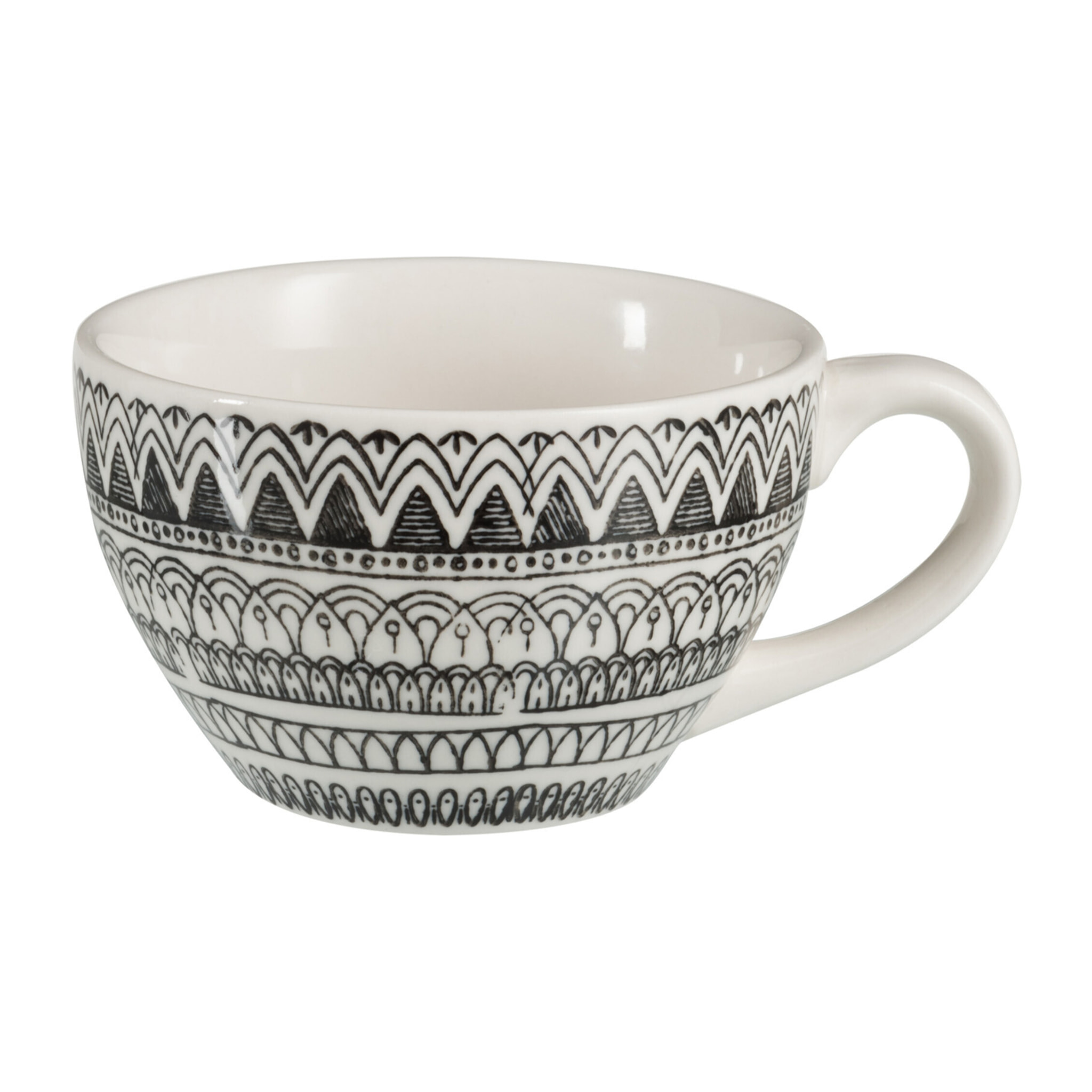 J-Line Tasse A Cafe + Sous-Tasse Monochrome Boho Ceramique Noir/Blanc