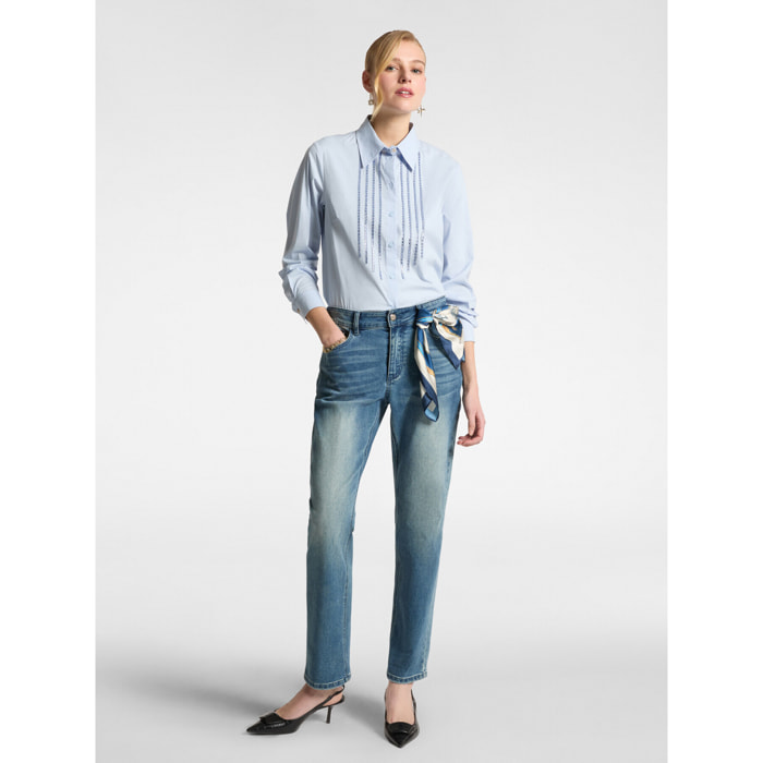Elena Mirò - Jeans regular con foulard stampato - Azzurro