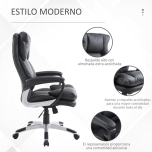 Silla de Oficina Ejecutiva Sillón Despacho Elevable Giratorio de Cuero Negro