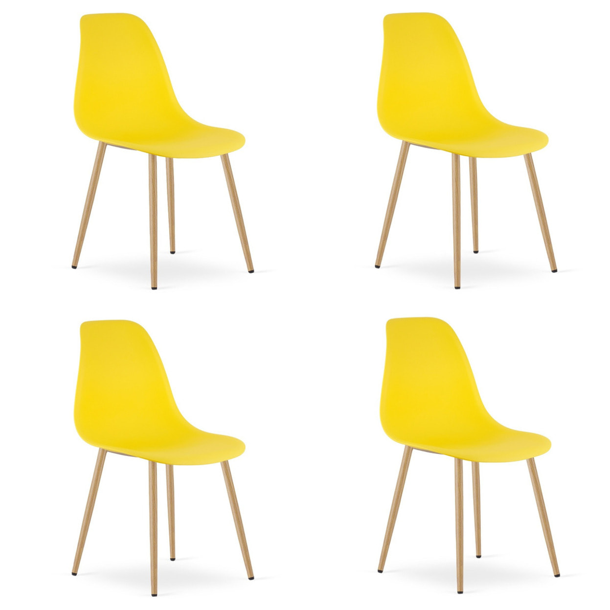Set di 4 Sedie WAT Gialle con Gambe Effetto Legno