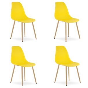 Set di 4 Sedie WAT Gialle con Gambe Effetto Legno