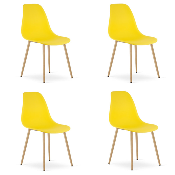 Set di 4 Sedie WAT Gialle con Gambe Effetto Legno
