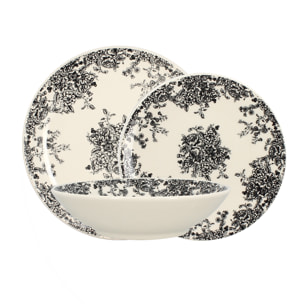 Lot de 6 assiettes creuses porcelaine blanc et noir 20,5cm FLORALI