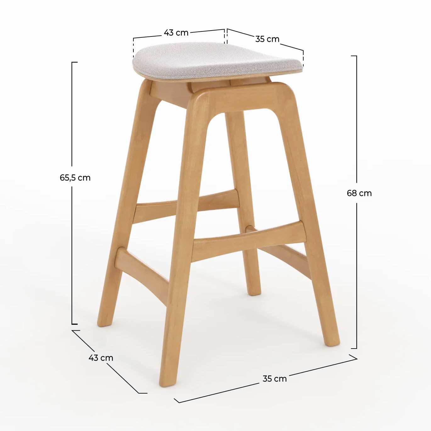 Lot de 2 tabourets pour îlot central 65,5 cm en bois et tissu beige - Jude