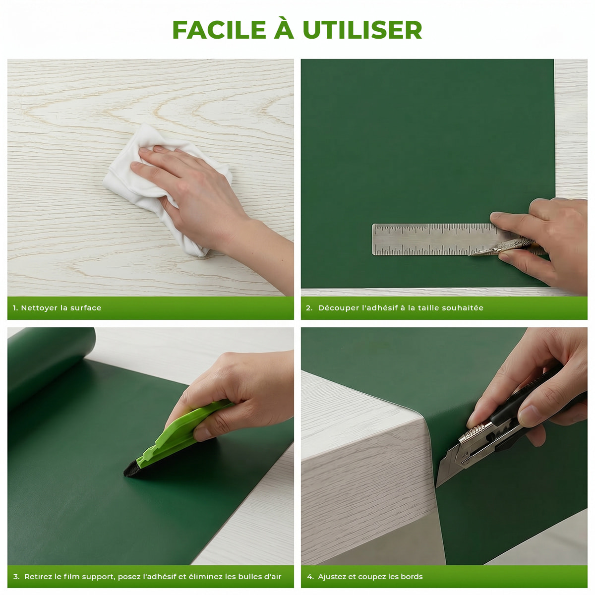 Rouleau adhésif décoratif Vinyle au Mètre - Vert fonce - Sticker Lavable Imperméable Mur Cuisine Meubles