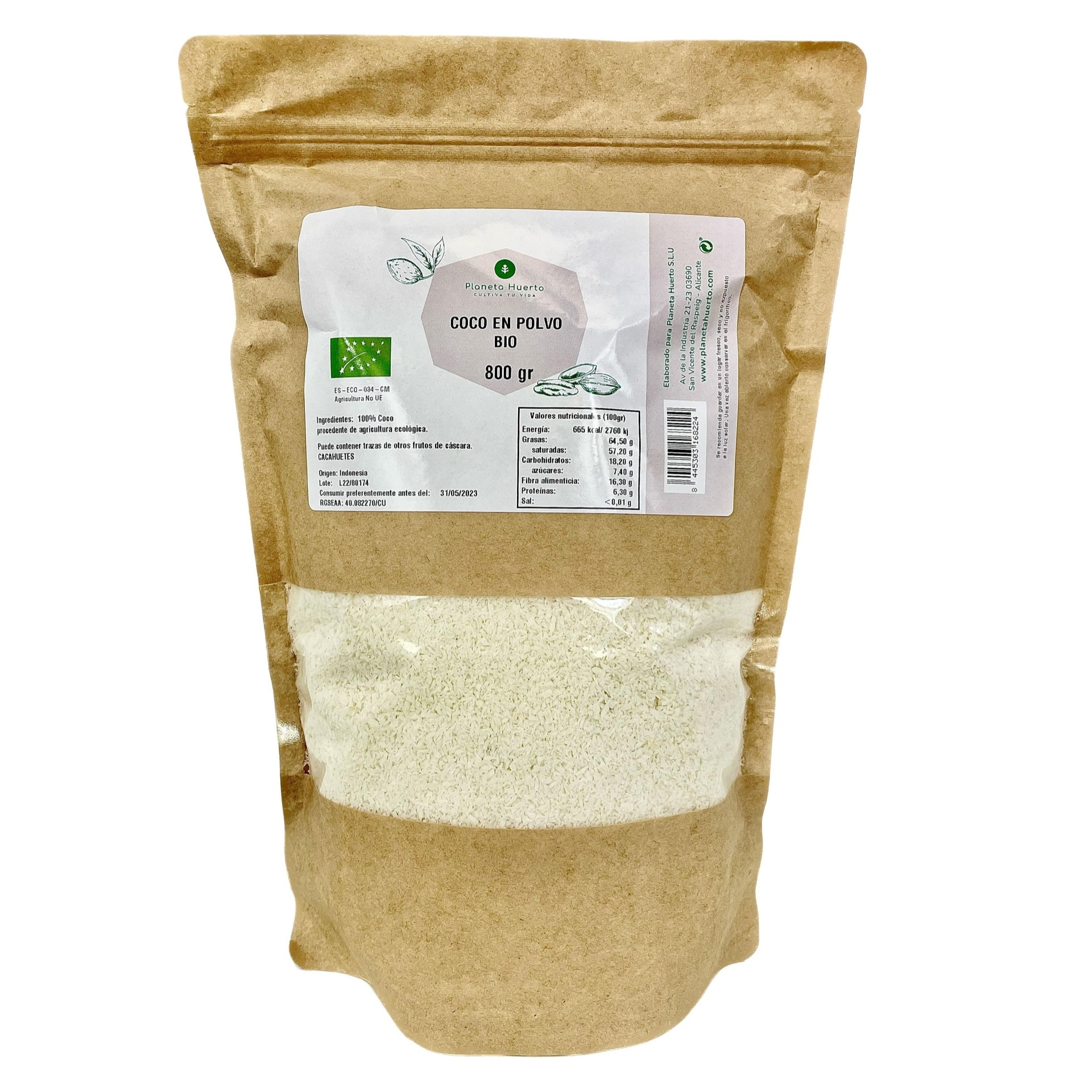 PLANETA HUERTO | Coco en Polvo ECO 800 g - Harina de Coco Orgánica, Versátil y Nutritiva para Repostería y Dietas Especiales