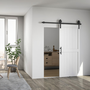 Puerta Corredera de Granero con Herrajes Puerta Corredera de Interior con Manija Rodillo y Guía de Suelo Mejorados para Baño Salón Sala de Estar 91,5x213,4 cm Blanco